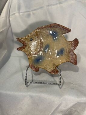 Handmade Ceramic Fish Accent Plate in Brown and Blue